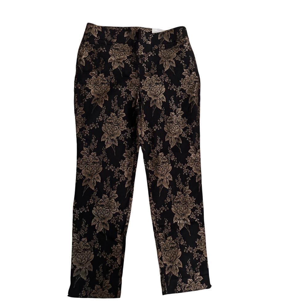 NWT Chico's | Black + Gold Jacquard So Slimming Brigitte Pants | Size 10